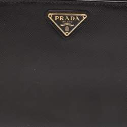 Prada Black Saffiano Leather Zip Around Clutch
