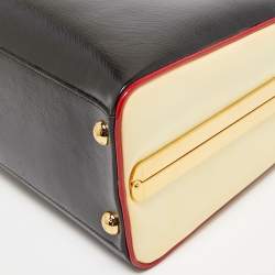 Pre Owned Prada Tri Color Saffiano Patent Leather Pyramid Frame Satchel