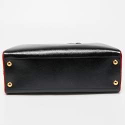 Pre Owned Prada Tri Color Saffiano Patent Leather Pyramid Frame Satchel