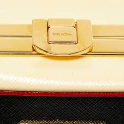 Pre Owned Prada Tri Color Saffiano Patent Leather Pyramid Frame Satchel