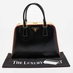 Pre Owned Prada Tri Color Saffiano Patent Leather Pyramid Frame Satchel