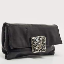 Pre Owned Prada Black Leather Vitello Mordo Flap Clutch