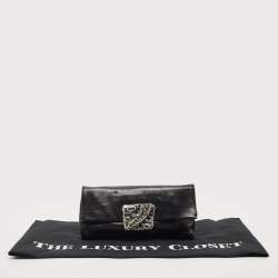 Pre Owned Prada Black Leather Vitello Mordo Flap Clutch