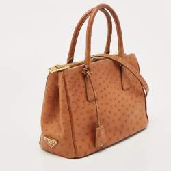 Pre Owned Prada Brown Ostrich Medium Galleria Tote