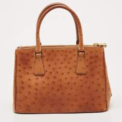 Pre Owned Prada Brown Ostrich Medium Galleria Tote