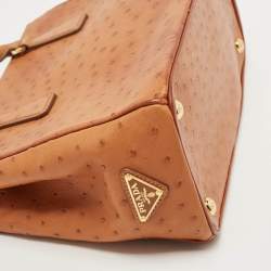 Pre Owned Prada Brown Ostrich Medium Galleria Tote