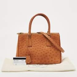 Pre Owned Prada Brown Ostrich Medium Galleria Tote