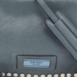 Pre Owned Prada Grey Leather Studded Etiquette Crossbody Bag