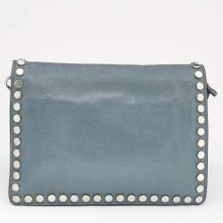 Pre Owned Prada Grey Leather Studded Etiquette Crossbody Bag