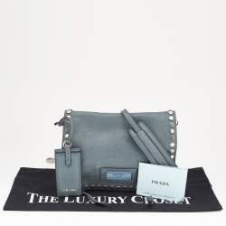 Pre Owned Prada Grey Leather Studded Etiquette Crossbody Bag