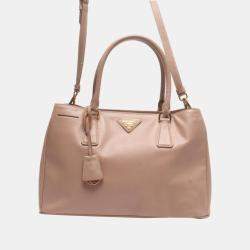 Prada Light Pink Saffiano Leather Small Double Zip Tote Bag - Yoogi's Closet