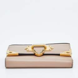 Pre Owned Prada Beige Leather Cahier Trifold Wallet