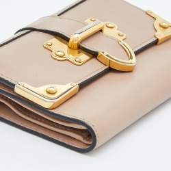 Pre Owned Prada Beige Leather Cahier Trifold Wallet