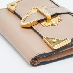 Pre Owned Prada Beige Leather Cahier Trifold Wallet