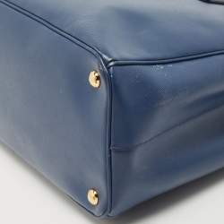 Pre Owned Prada Blue Saffiano Lux Leather Medium Double Zip Tote