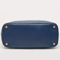 Pre Owned Prada Blue Saffiano Lux Leather Medium Double Zip Tote