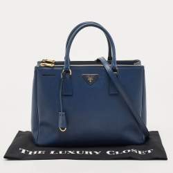 Pre Owned Prada Blue Saffiano Lux Leather Medium Double Zip Tote