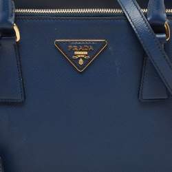 Pre Owned Prada Blue Saffiano Lux Leather Medium Double Zip Tote