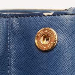 Pre Owned Prada Blue Saffiano Lux Leather Medium Double Zip Tote