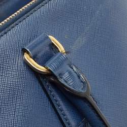 Pre Owned Prada Blue Saffiano Lux Leather Medium Double Zip Tote