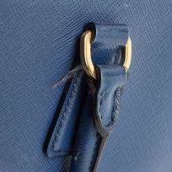 Pre Owned Prada Blue Saffiano Lux Leather Medium Double Zip Tote