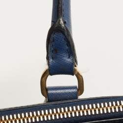 Pre Owned Prada Blue Saffiano Lux Leather Medium Double Zip Tote