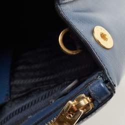 Pre Owned Prada Blue Saffiano Lux Leather Medium Double Zip Tote