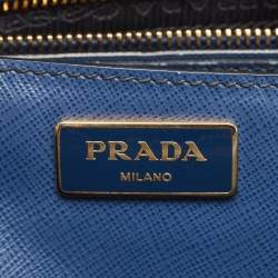 Pre Owned Prada Blue Saffiano Lux Leather Medium Double Zip Tote