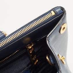 Pre Owned Prada Blue Saffiano Lux Leather Medium Double Zip Tote