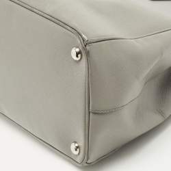 Pre Owned Prada Grey Saffiano Lux Leather Medium Double Zip Tote
