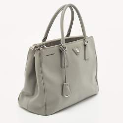 Pre Owned Prada Grey Saffiano Lux Leather Medium Double Zip Tote