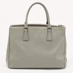 Pre Owned Prada Grey Saffiano Lux Leather Medium Double Zip Tote