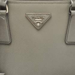 Pre Owned Prada Grey Saffiano Lux Leather Medium Double Zip Tote