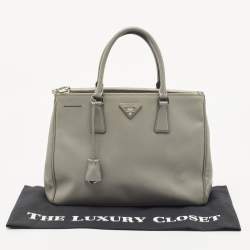 Pre Owned Prada Grey Saffiano Lux Leather Medium Double Zip Tote