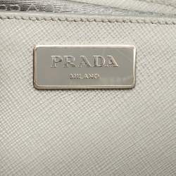 Pre Owned Prada Grey Saffiano Lux Leather Medium Double Zip Tote