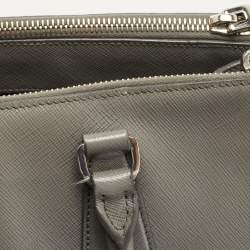 Pre Owned Prada Grey Saffiano Lux Leather Medium Double Zip Tote