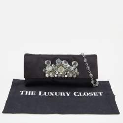 Pre Owned Prada Black Satin Crystal Embellished Chain Clutch