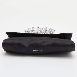 Pre Owned Prada Black Satin Crystal Embellished Chain Clutch