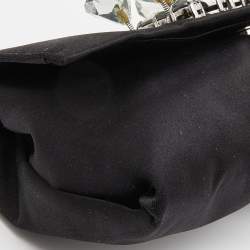 Pre Owned Prada Black Satin Crystal Embellished Chain Clutch