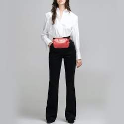 Pre Owned Prada Red Saffiano Lux Leather Convertible Chain Belt Bag