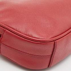 Pre Owned Prada Red Saffiano Lux Leather Convertible Chain Belt Bag