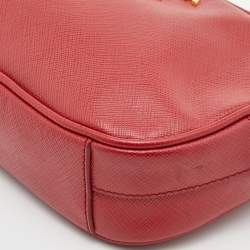 Pre Owned Prada Red Saffiano Lux Leather Convertible Chain Belt Bag