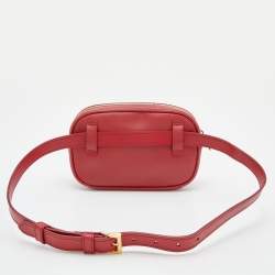 Pre Owned Prada Red Saffiano Lux Leather Convertible Chain Belt Bag