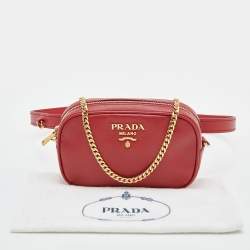 Pre Owned Prada Red Saffiano Lux Leather Convertible Chain Belt Bag
