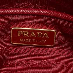 Pre Owned Prada Red Saffiano Lux Leather Convertible Chain Belt Bag