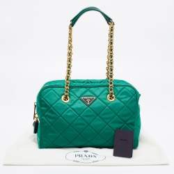 Pre Owned Prada Green Quilted Nylon Chain Bauletto Bag