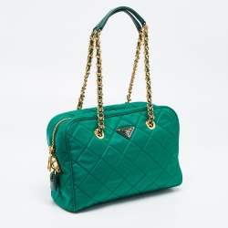 Pre Owned Prada Green Quilted Nylon Chain Bauletto Bag