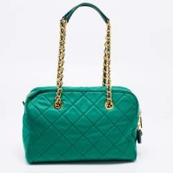 Pre Owned Prada Green Quilted Nylon Chain Bauletto Bag