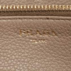 Prada Grey Leather Logo Zip Around Continental Wallet