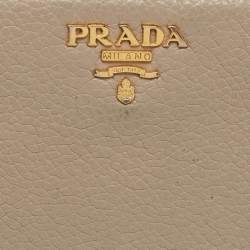 Prada Grey Leather Logo Zip Around Continental Wallet